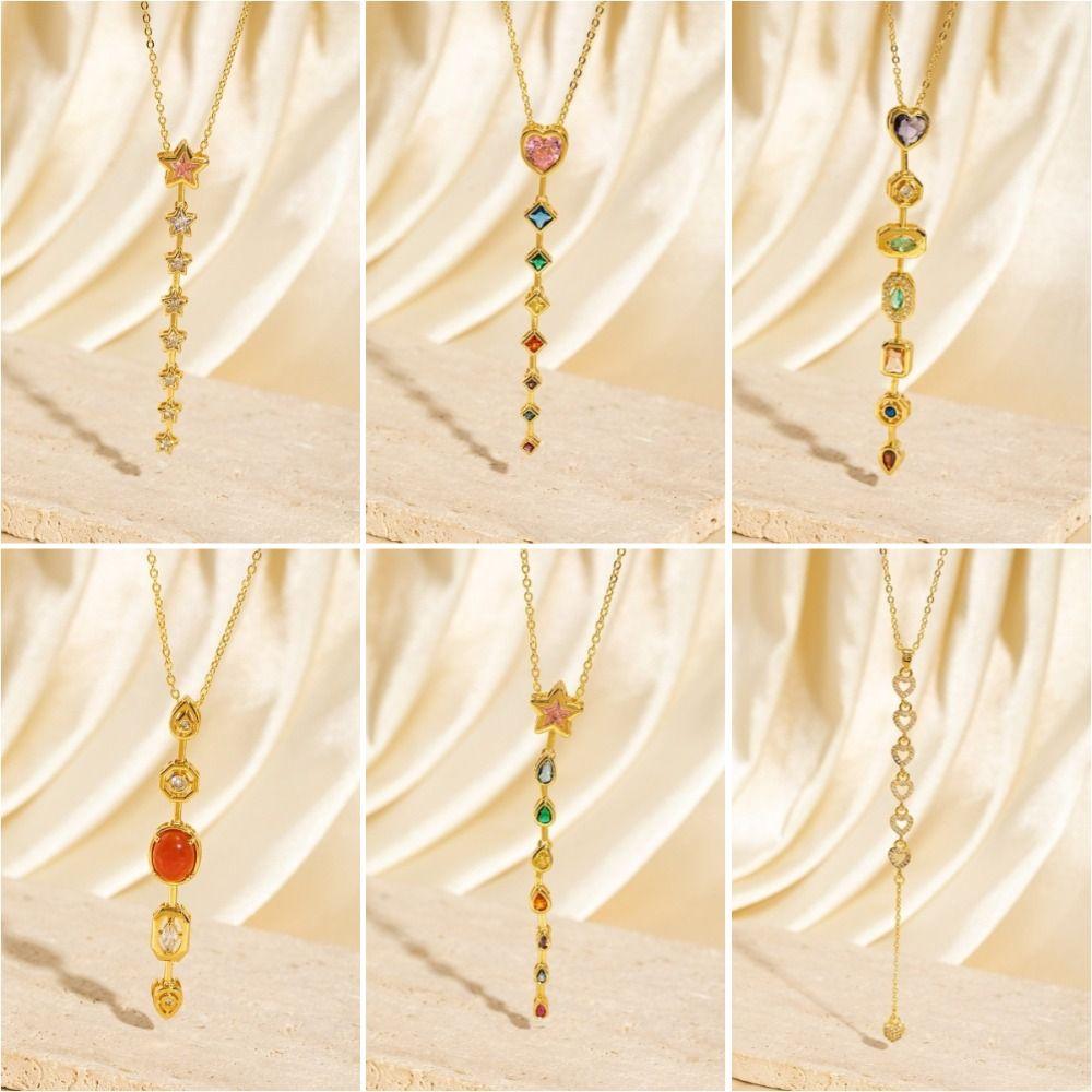 Retro Colorful Zircon Collarbone Chain Irregular Crystal Luxury Pendant Y-shaped Long Tassel Jewelry Accessories