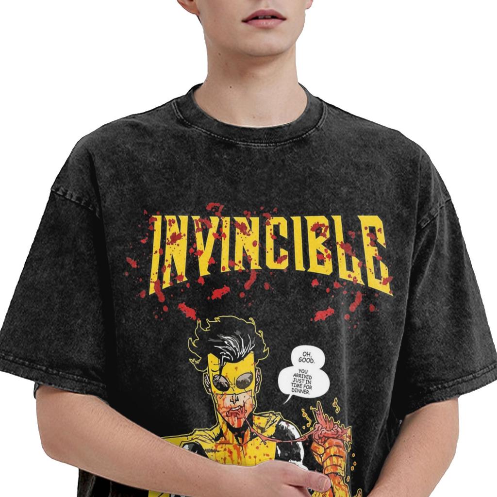 Manga Invincible Graphic T-Shirt Harajuku Street T-shirt Washed Oversized T Shirt Men Women Clothing Short Sleeve Polyester Tees