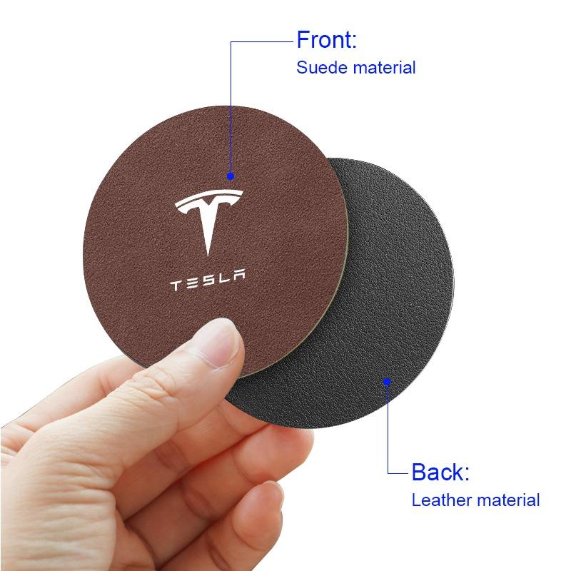 Leather Car Water Coaster Non-Slip Mat Car Bottle Holder Insert Pad For Tesla Model S Model X Model Y Cybertruck Model 3 Model Y