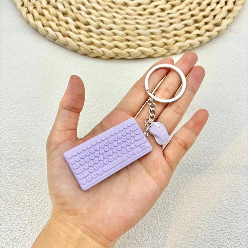 Creative Mini Keyboard Mouse Keychain Cute Simulation Key Ring Pendant School Bag Pendant Keychain Accessory Gift