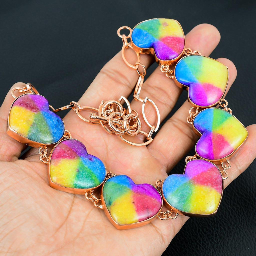Rainbow Solar Quartz Handmade Gemstone Jewelry, 999 Copper Wire Wrapped Necklace Unique Design Jewelry, For Women