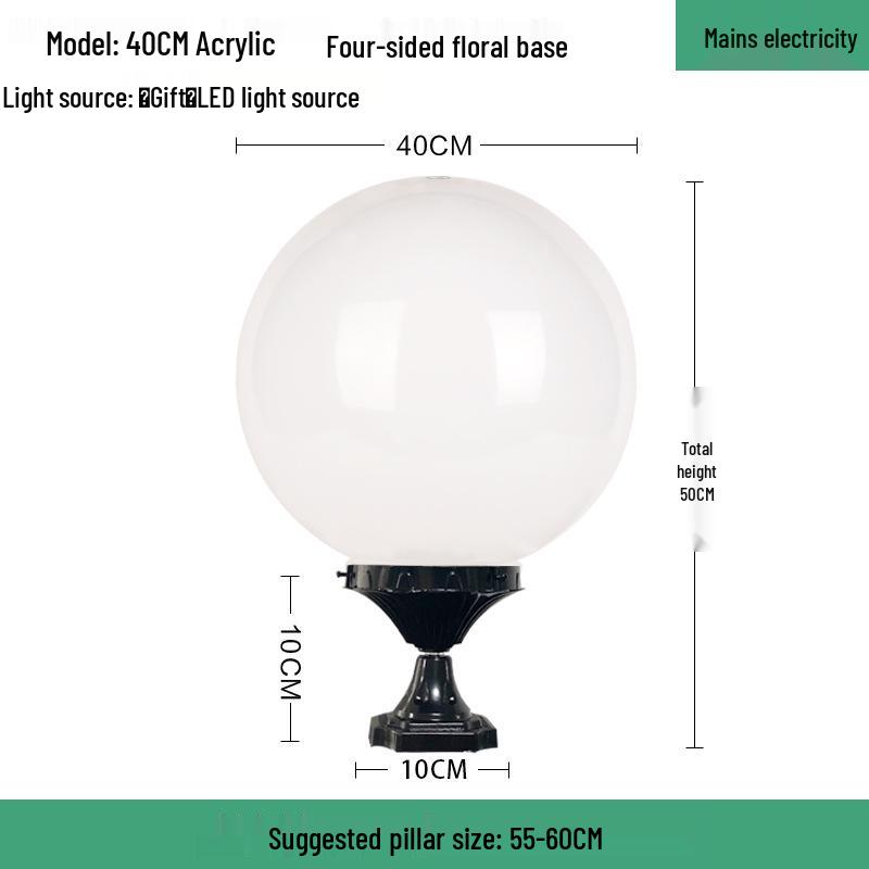 LED Waterproof Outdoor Post Light with Acrylic Spherical Shade