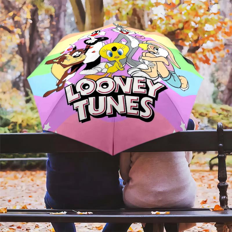 1pc Looney Tunes pattern Umbrella Portable Folding Umbrella Iron Frame Hole Bone Structure Outdoor Home Umbrella