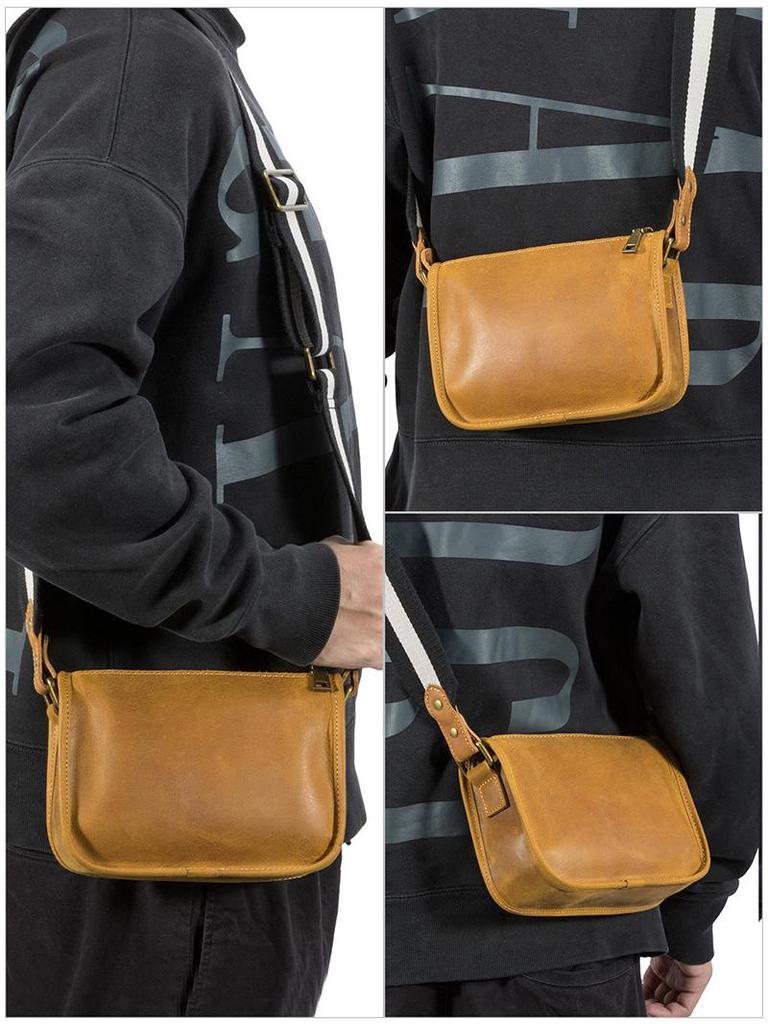 DUJIANG Men's Genuine Leather Crossbody Messenger Shoulder Bag