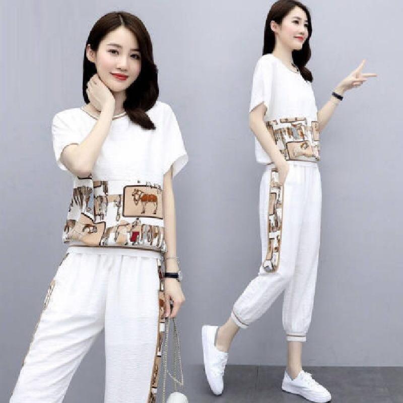 Fashionable Sports Suit for Women, Plus Size, Summer Style, Loose, Slim, Casual, Short-sleeved Two-piece Set