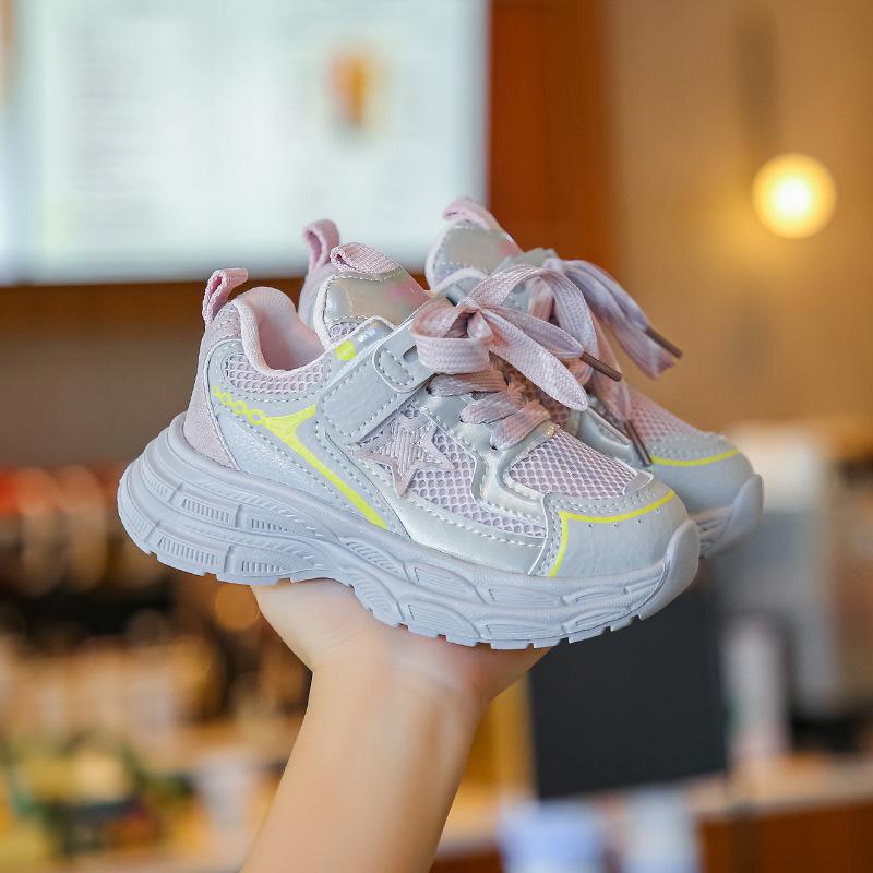 

Корейская версия осенних легких кроссовок для бега, женские кроссовки-папы, детские сетчатые кроссовки, популярная повседневная обувь для девочек 25 розовый