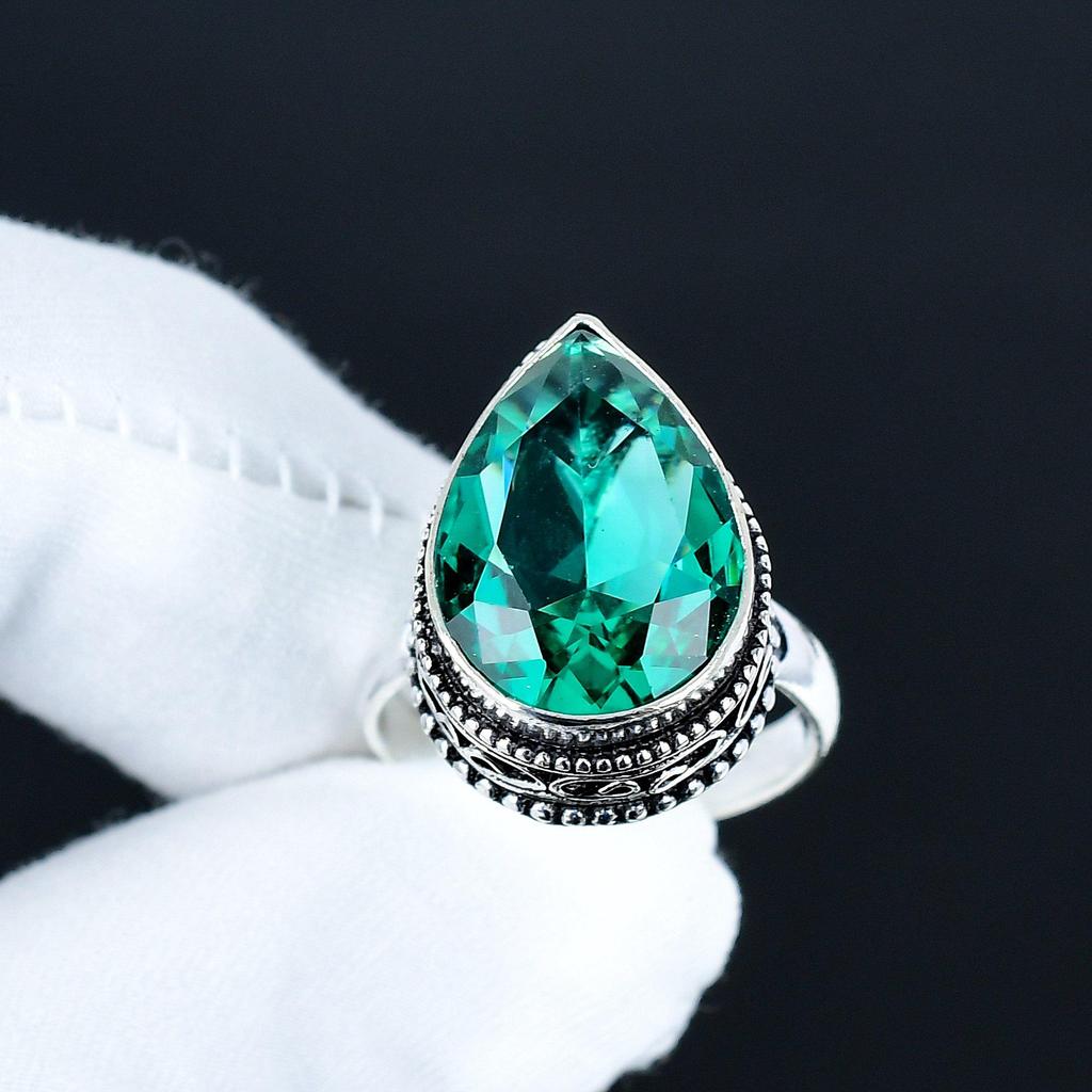 Green Apatite Gemstone Ring, 925 Sterling Silver Jewelry, Handmade Ring, Green Apatite Statement Silver Ring, Birthday Gifts For Wadding