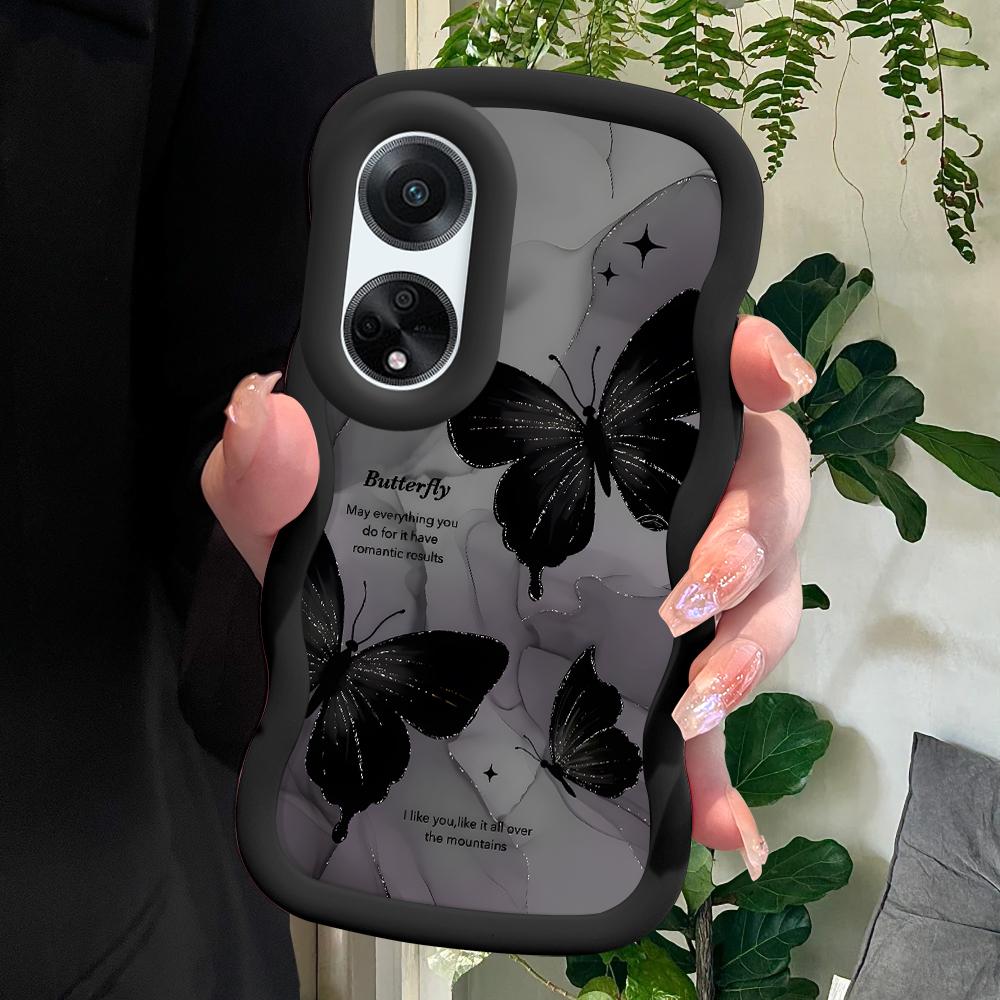 

Окрашенный узор Big Wave Edge Мягкий силиконовый материал Macaron чехол для телефона противоударный защитный резиновый чехол для OPPO Reno Realme OPPO A58 4G чёрный