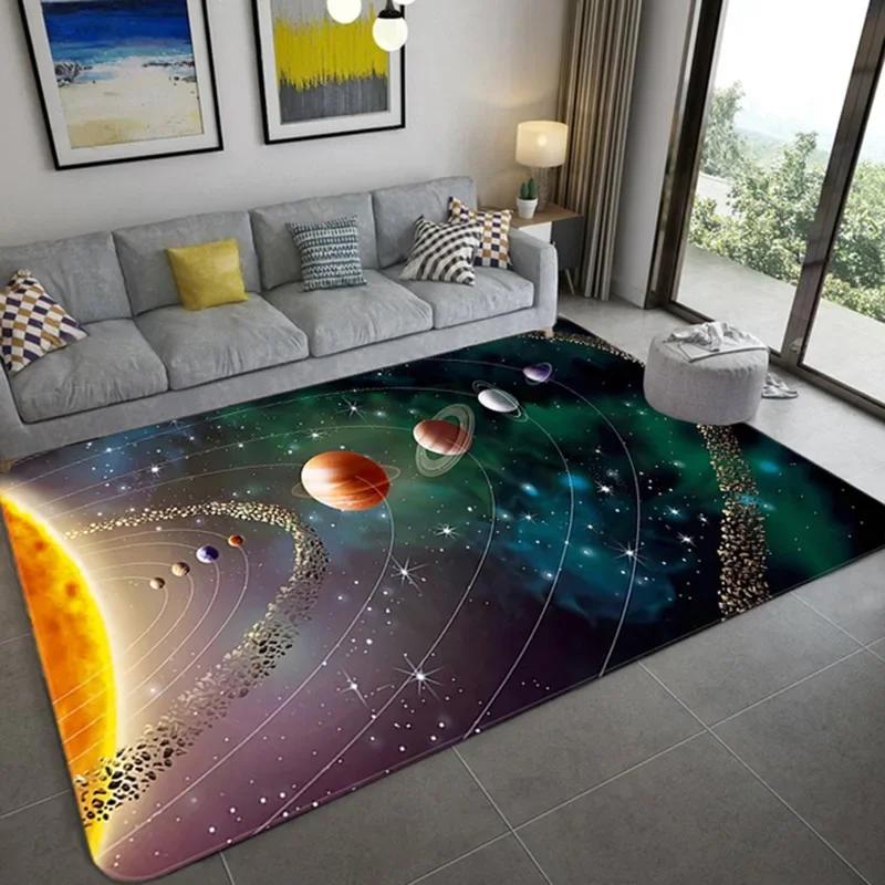 Cartoon Cute Space Pattern Carpet Universe Planet Print Floor Mat For Living Room Non-slip Washable Bedroom Area Rug Home Decor
