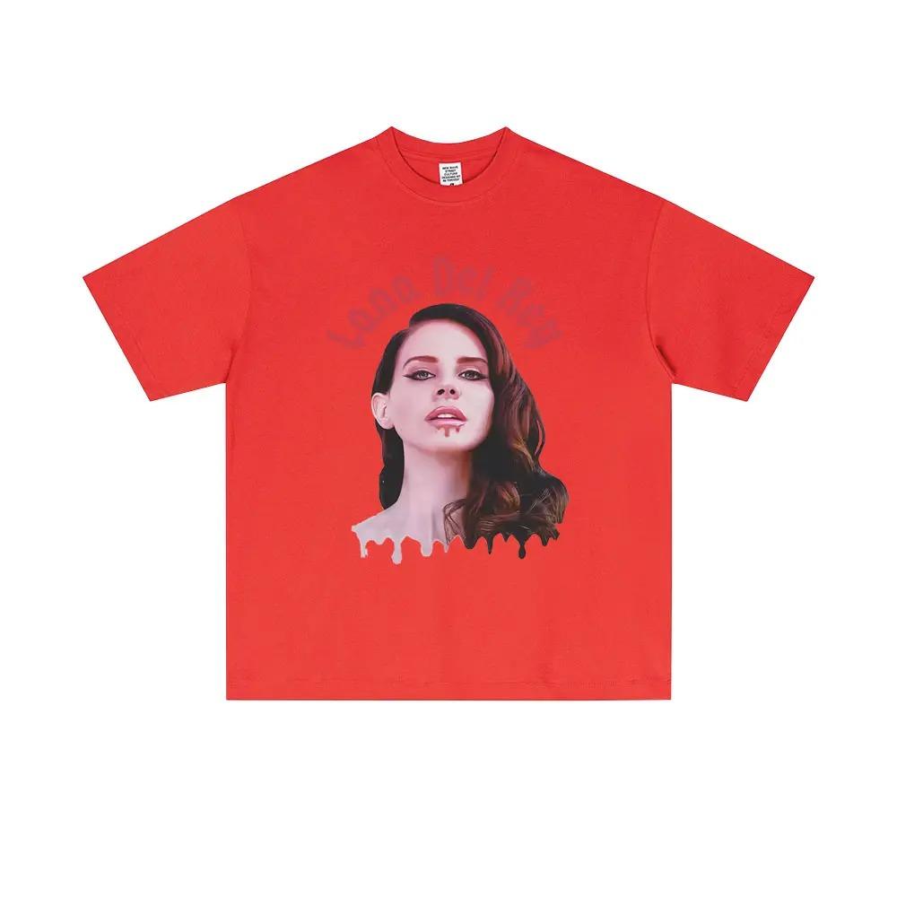 Singer Lana Del Rey Portrait Graphic TShirt Unisex Casual Cotton Loose Short Sleeve TShirt Mens Fashion Vintage Street Style