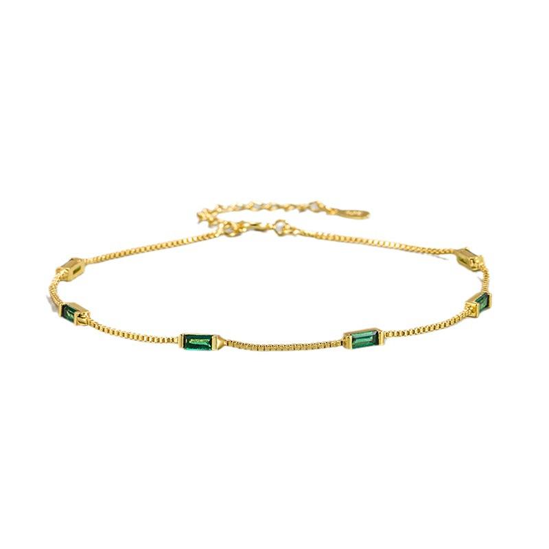 New 925 Sterling Silver Green Zircon Bracelet Personality Charm Geometric Shape Woman Bracelet Birthday Gift Exquisite Jewelry