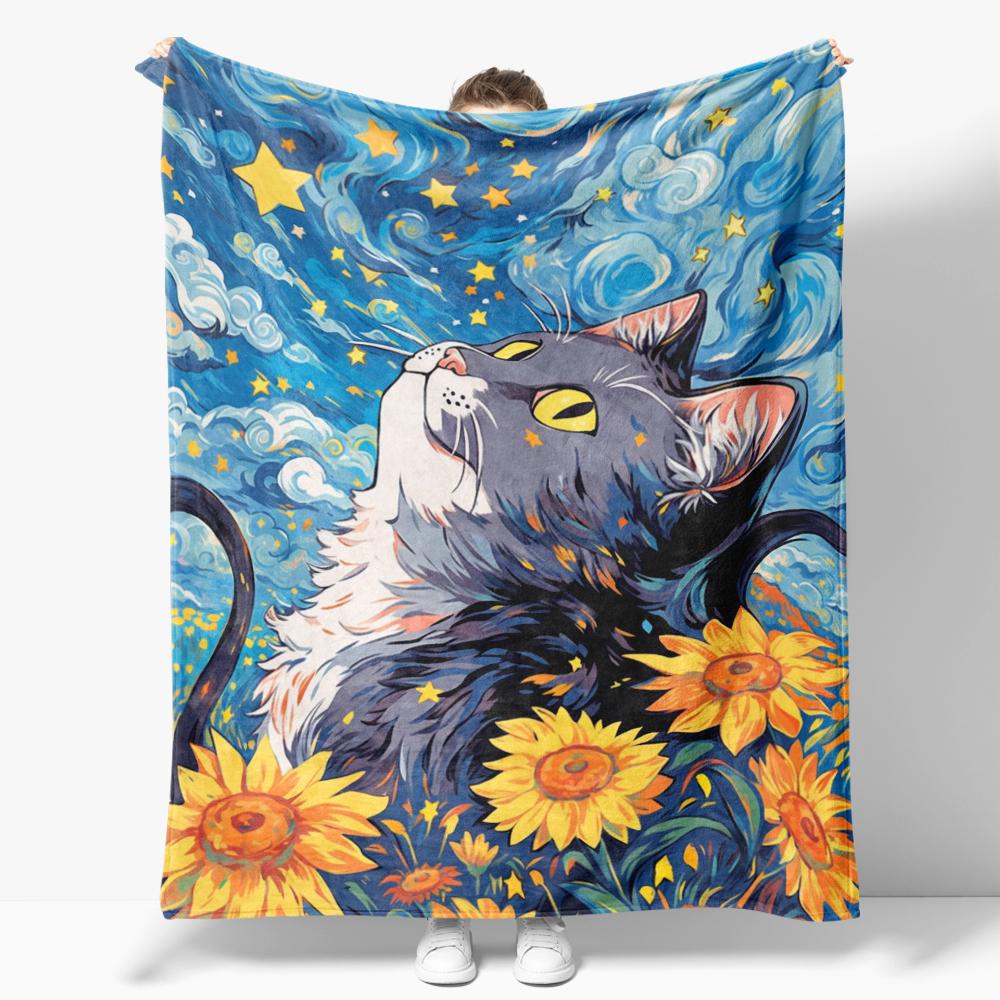 The Starry Night Throw Blanket Art Oil Painting Style Soft Cozy Blankets Soft Warm Flannel Blanket for Bed Room Home Sofa