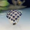Cute Female Blue Round Zircon Stone Finger Ring Vintage Silver Color Wedding Band Bridal  For Women
