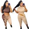 European & American Plus Size Women's Summer Fashion Casual Short Sleeve Long Pants Set
