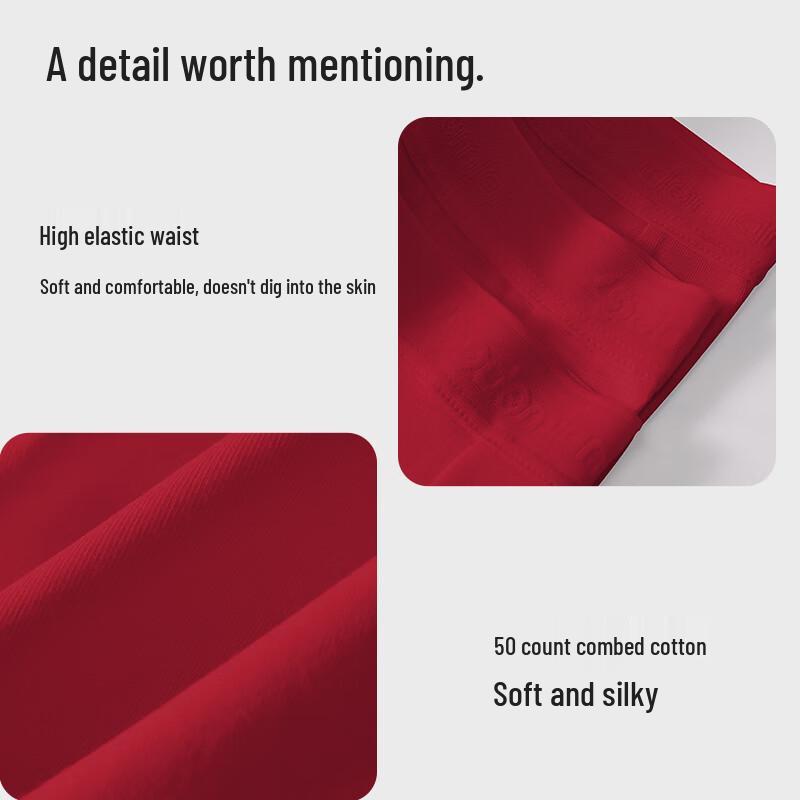 Duoduomian Damen Glücksrot Antibakterielle Baumwolle Mid-Waist Unterwäsche 3er-Pack