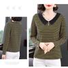 Frühling Herbst Neue Gestreiften T-shirt frauen Langarm Koreanische Lose Puppe Kragen Bodenbildung Shirt Mom Top M-5XL