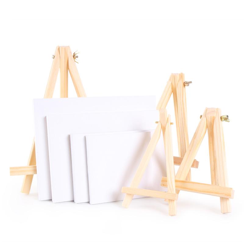 2-Pack Mini Wooden Easel With Canvas Set,Portable Desktop Art Easel Stand With Blank Canvas,For Acrylic,Watercolor,Oil Painting