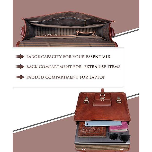 Sac Messager En Cuir Vintage Marron Pour Ordinateur 15" - Neuf, Fabriqué Main En Inde, Style Rétro