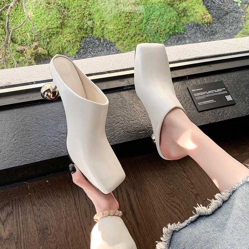 Fashion Aphixta 6.5cm High Heels Elegant Women Slides Square Toe Shallow Summer Dress Slides Sexy Metal Strange Style Heels Shoes Size42