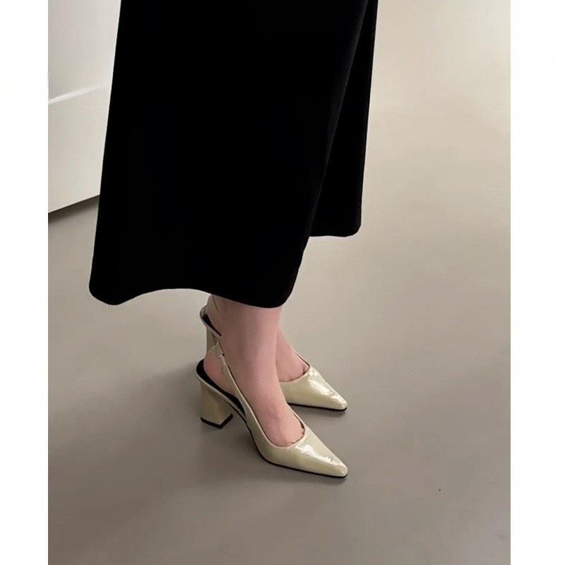 Patent leather pointed head bag head sandals women's thick heel sexy high heels temperament empty commuter shoes