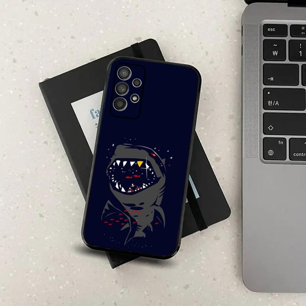 Cartoon Shark Ferocious Phone Case For Samsung Galaxy A13,A21s,A22,A31,A32,A52,A53,A71,A80,A91 Soft Black Cover