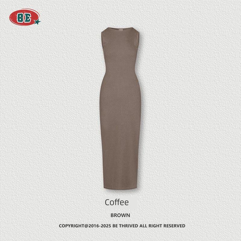 Trendy Brand Skims Slim Fit Slimming Stretch Sleeveless Vest Women Gyaru Washed Retro Sheath Slit Dress Trendy