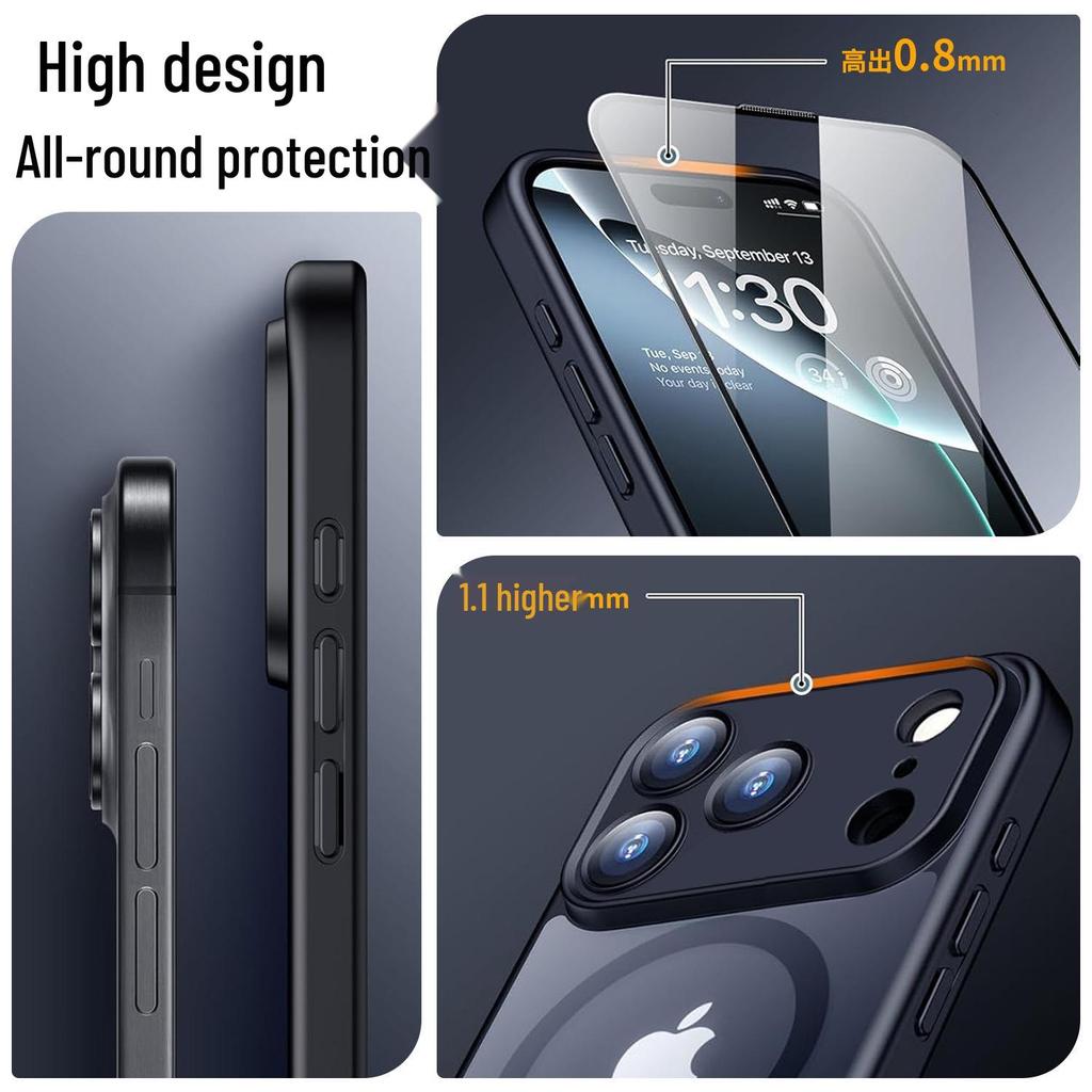 Compatible with Apple 17Pro Max Magnetic Skin-Feel Frosted Protective Phone Case with Drop-Proof and AI Button Features.