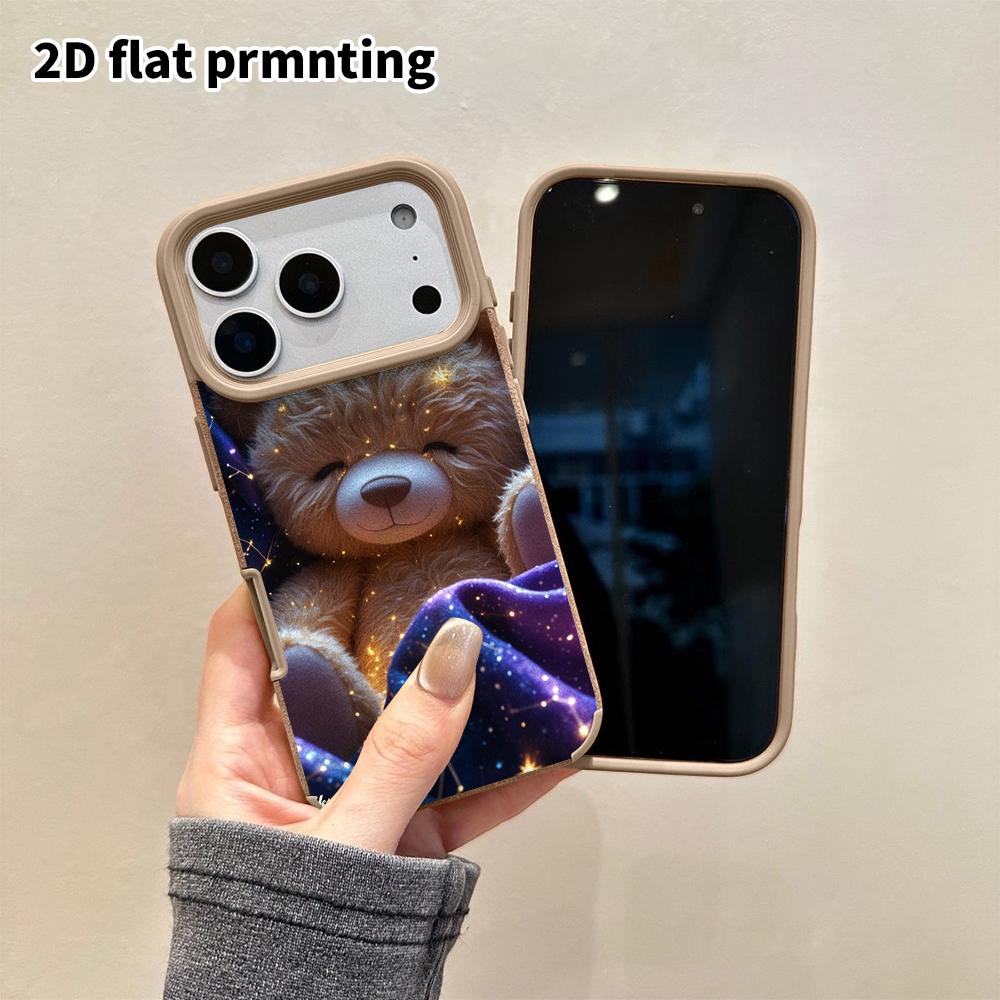 Phone Case: 2D Flat Lambskin Suitable for iPhone 18 17 16 15 14 13 Pro Protective Case, Starry Sky Bear, Christmas and Halloween Gift