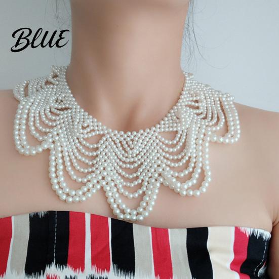 Stylish Statement Piece Faux Pearl Bib Necklace Hollow Design Choker