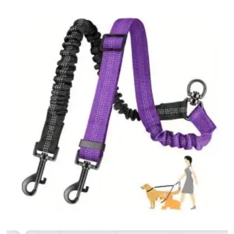 16ft Long Dual Dog Leash Attachment - Double Leashes for Training Small to Large Dogs - Adjustable Strap, Shock Absorbing Bungee