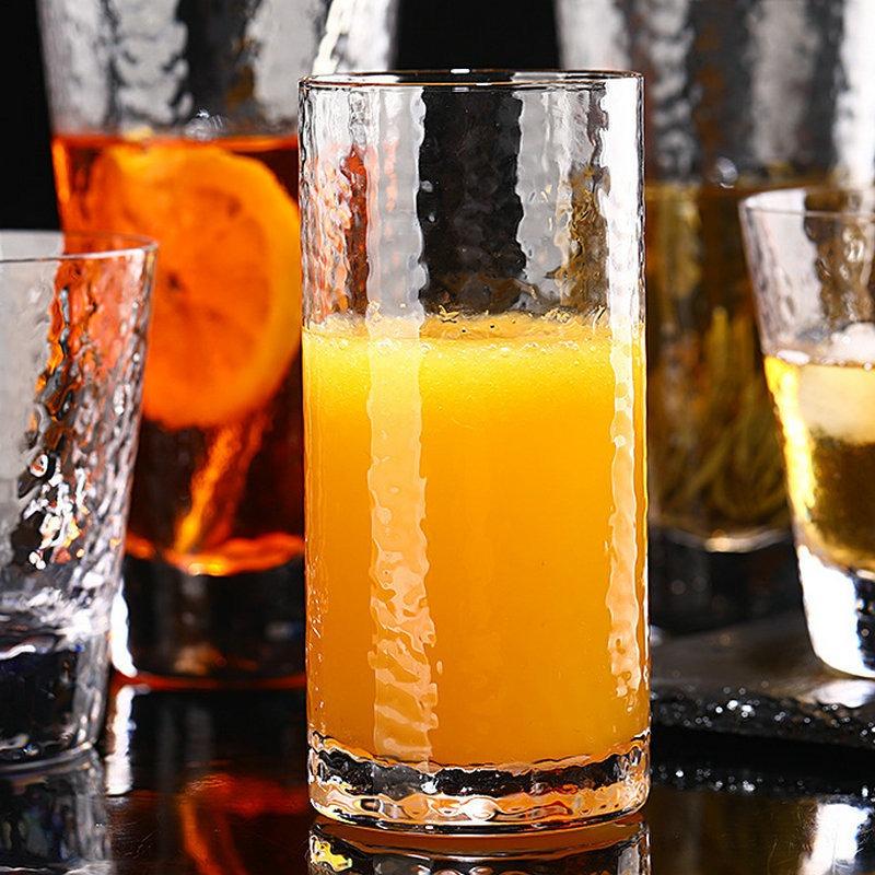 Wine Glass Lead Free Glass Cup Ins Style Gold Border Hammer Pattern Cup Set Juice Milk Tea Cups for Home Bars and Restaurants