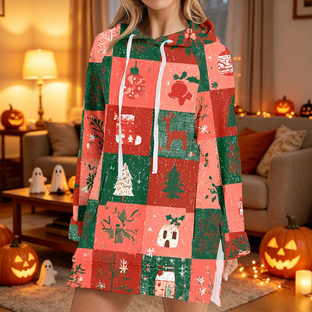 Women's Casual Long Sleeve Christmas Print Hoodie for Winter Holiday