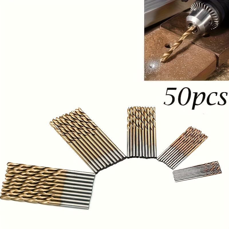 50pcs Titanium Coated High-Speed Steel Drill Bit Set - Suitable for Metal and Wood 1-3mm Carbon Steel, Round Shank, Spiral Flute Design, Mixed Sizes