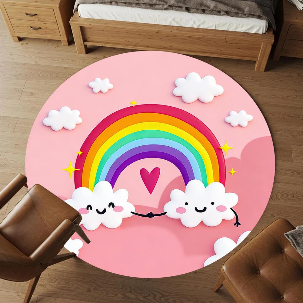 1pc rainbow cloud Round Chair mat office Area Rug - Non-Slip, Floor Mat for Office, Bedroom, and Indoor Decor p127280