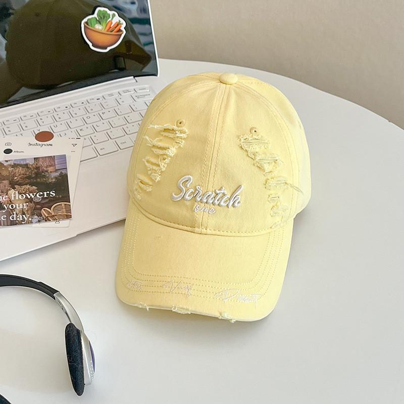 Style Distressed Letter Baseball Cap With Sun Protection For Casual Streetwear