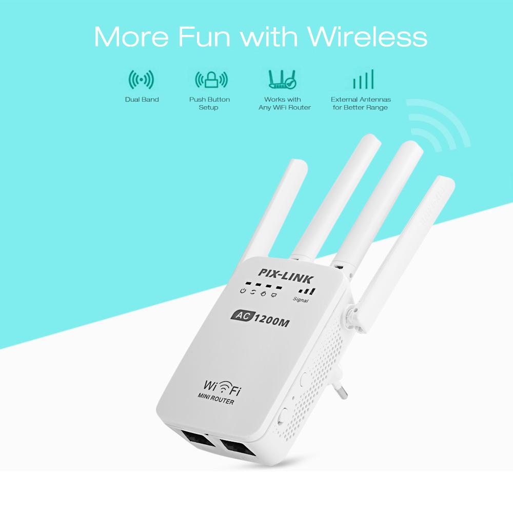 Répéteur WiFi PIX-Link 300 Mbps, 4 Antennes Externes 2.4 GHz - Amplificateur De Signal, Portée Jusqu'à 50 M, 5 Modes