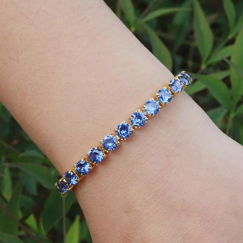 Luxury 5mm Blue CZ Tennis Bracelets for Women Girls Iced Out Zircon 18k Gold Plated Women's Bracelet Jewelry Christmas Gift