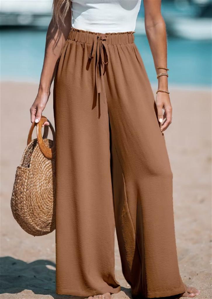 Women High Waist Wide Leg Pants Elastic Waist Loose Fit Drape Trousers Wrinkle Free Breathable Casual Summer Pants