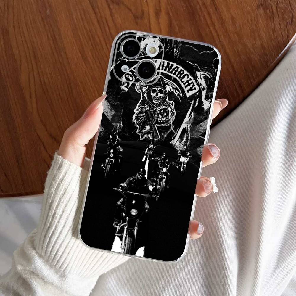 

Crime Sons Of Anarchy TV Transparent Phone Case For IPhone 16 15 14 13 12 11 Pro Max Plus Soft Cover iPhone 17 Pro
