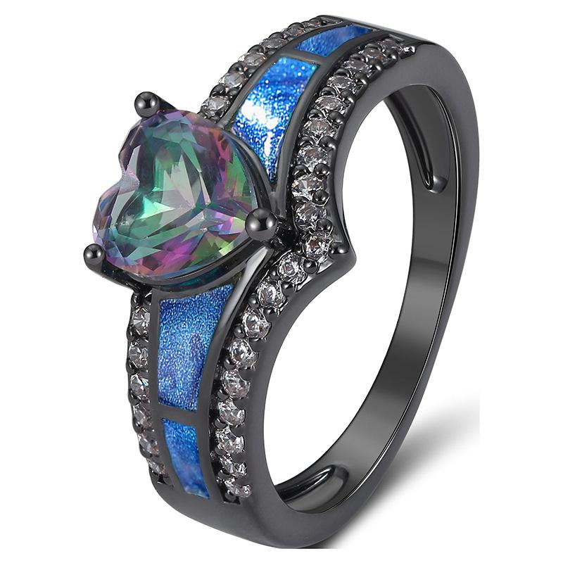 

Drip Oil Painting, Colorful Heart-shaped Zircon Ring, 2026 New Sweet Cool Dark Baroque Niche Personalized Zircon Wholesale 10