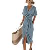 2025 Summer Satin Split Wrap Dress: Women's Solid Color Tie-Up Skirt