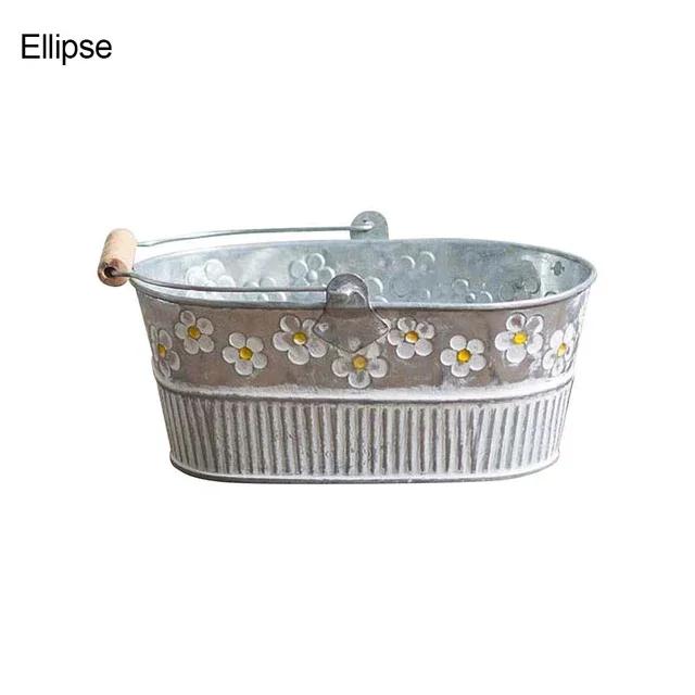 Embossed Vintage Iron Flower Pot - Desktop Flowers Vase, Plant Hanging Balcony Bucket, Garden Decorations Bonsai Pot