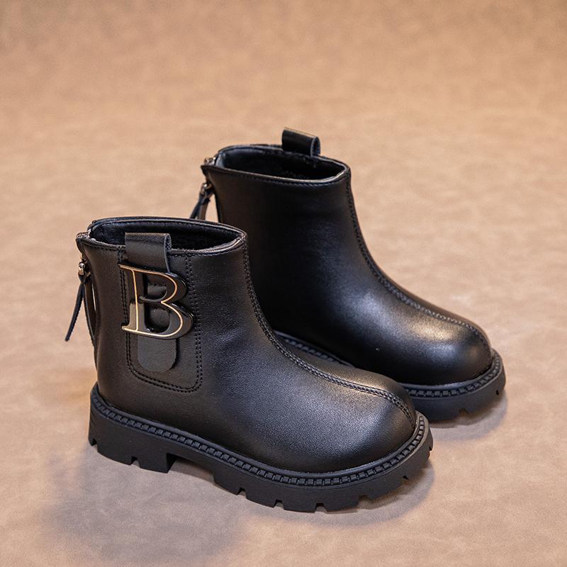 

Ботильоны коричневые для девочек, зимние теплые меховые сапоги, детские уличные черные ботинки «Челси» для детей унисекс EU:27 чёрный