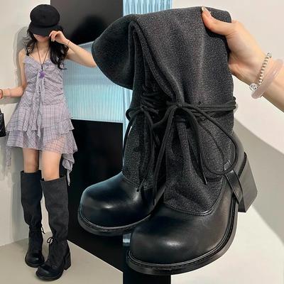 Nischendesign Langschaftstiefel Sommer Neu Retro Mädchen Klobiger Absatz Schlankmachende Ritterstiefel