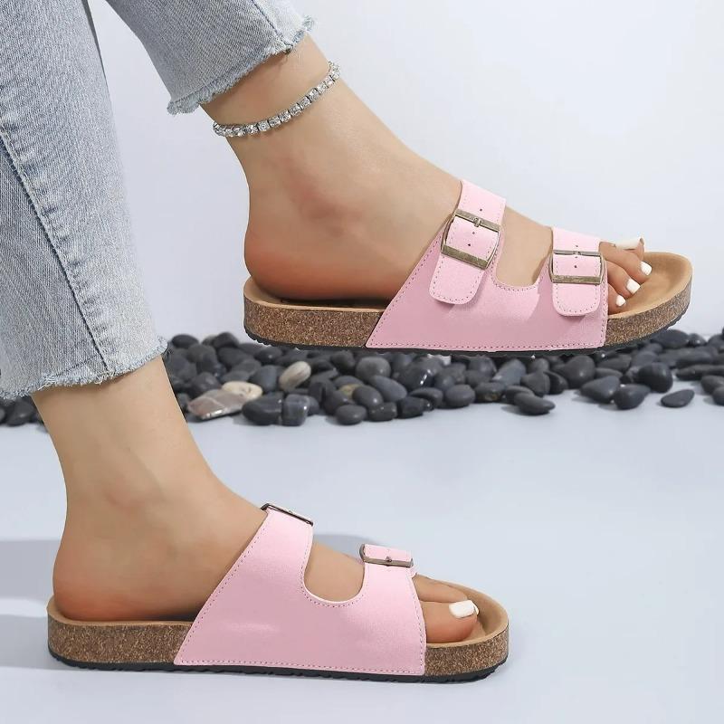 Women's Wooden Bottom Flat Sandals Summer Spring New Arrival Large Size Beach Slippers Comfortable Casual Slip-On Shoes