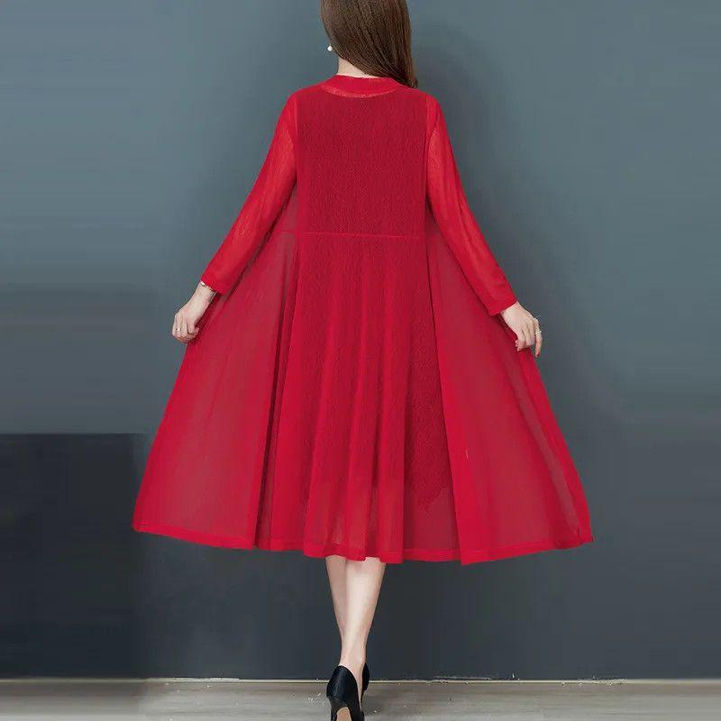 

Летняя шаль выше колена свободная кружевная рубашка солнцезащитная куртка средняя длина топ рубашка с кондиционером 5XL красный