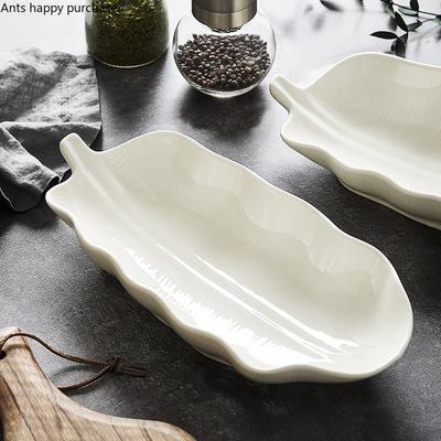 Banana Leaf Plate Pure White Ceramic Plates Dinner Plate Fruit Tray Salad Bowl Dessert Bowl Fish Plates Decorative Tableware