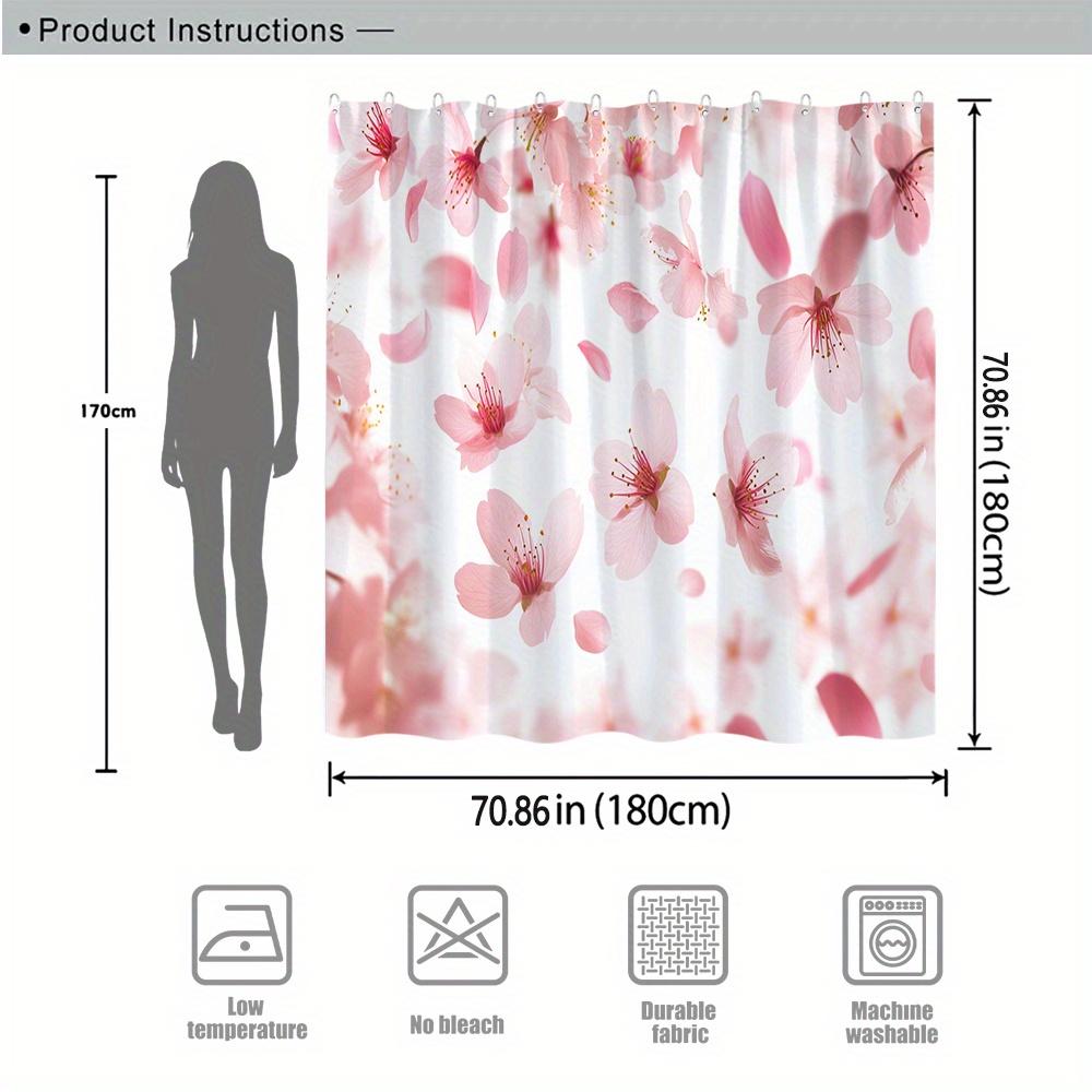 1 Elegant Pink Cherry Blossom Shower Curtain - Polyester Fabric, Gradient Petals And Gold Stamens, With Hook, Machine Washable