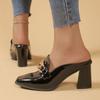 Fashion Fashion Light Weight High Quality Black Patent Leather Spring Slip on Square Heel Shoes Lady Casual