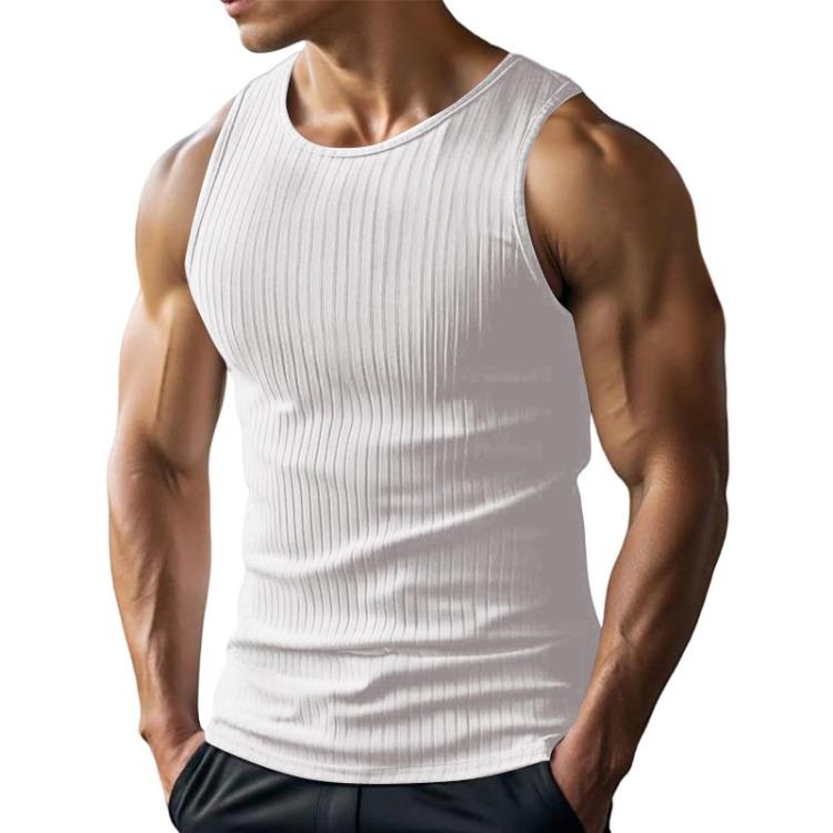 Herren Rippstrick Tanktop Dehnbarer Strickstoff Sportliches Unterhemd Ärmellos Rundhalsausschnitt Eng Anliegend Lässig Basic Weste Weich